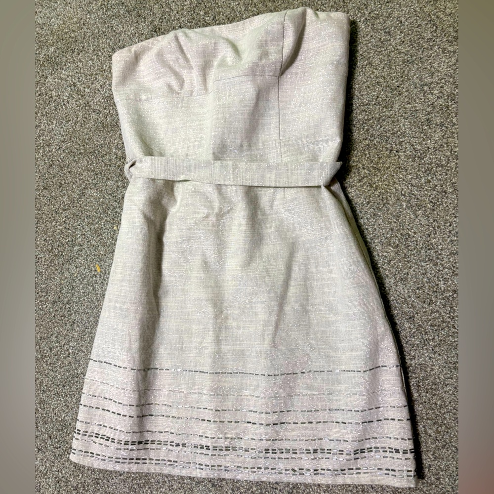 LOFT Cream Strapless Sheath Cocktail Dress with silver beaded accents